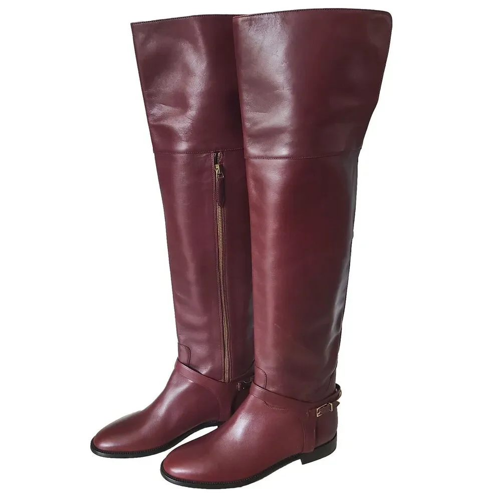 Burberry OTK tall riding buckle boots Carmack burgundy leather sz 6.5 7 37 new